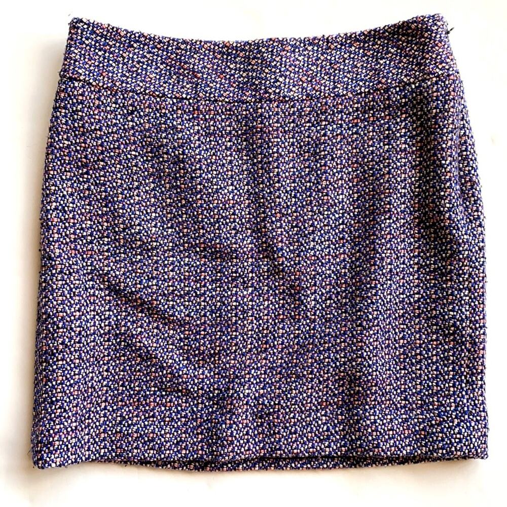 Ann Taylor LOFT 6 Nubby Tweed Blue/Pink Lined Pencil Skirt VERY NICE